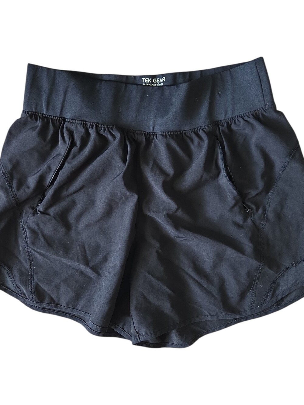 Tek Gear Women's Black Athletic Running Shorts Size Medium Zip Pockets